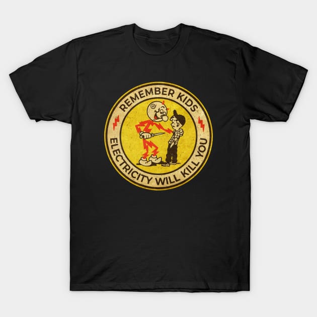 YELLOW VINTAGE REME Electricity Will Kill You Kids T-Shirt by mistergongs